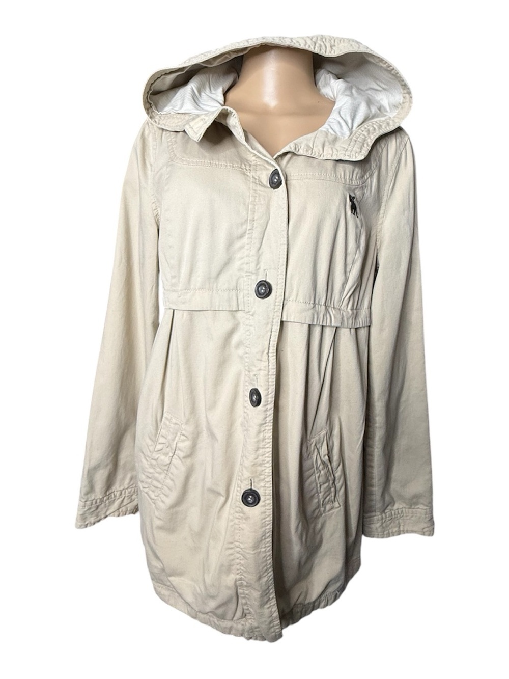 Abercrombie & Fitch Womens Beige Hooded Utility Anorak Jacket Coat - Picture 2 of 6